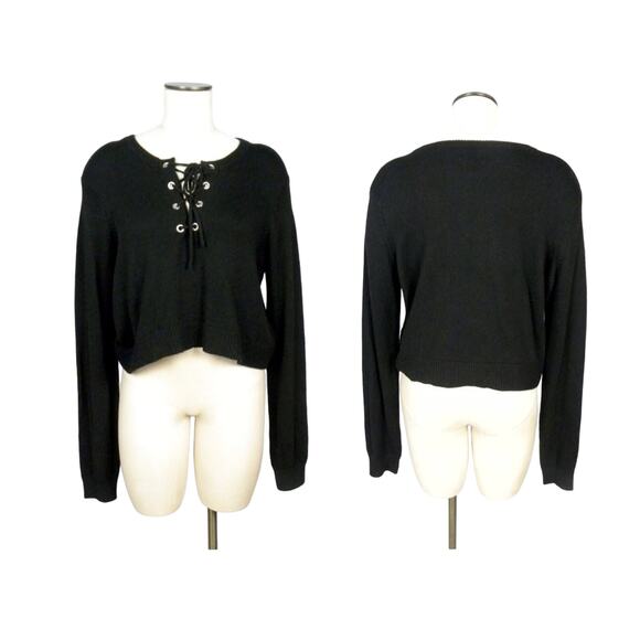 NEW Avec les Filles Black Crop Alpaca Blend Sweater | XL NWT - Picture 5 of 8